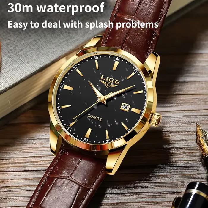 Montre LIGE luxe militaire homme quartz robuste étanche pour homme avec cuir bracelet robuste occasions spéciales