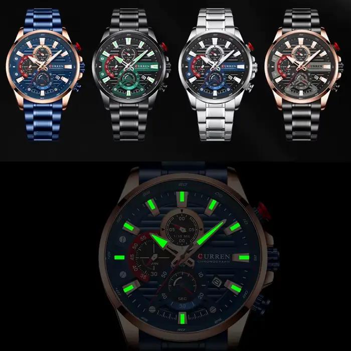 CURREN sport montres à quartz décontractées avec chronographe mode montre pour hommes en acier inoxydable Date automatique horloge mâle avec boîte