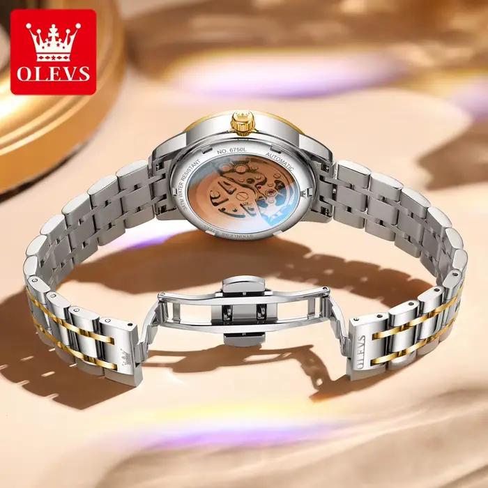Montre mécanique pour femme OLEVS 6705 authentique avec mouvement tourbillon serti de diamants