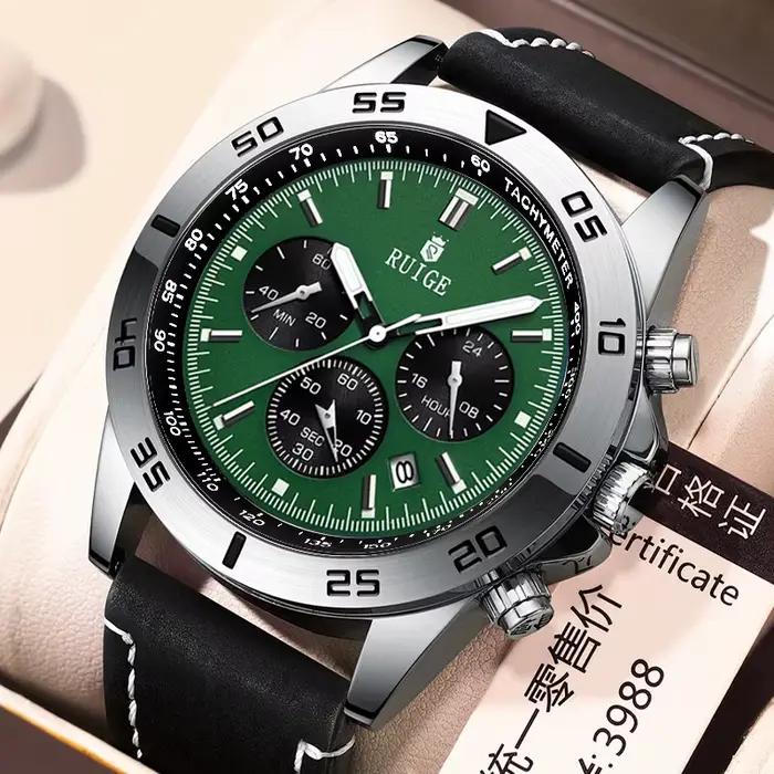 Montre-bracelet multifonctionnelle édition limitée avec bracelet en cuir phosphorescent résistante à l'eau pour hommes occasions spéciales