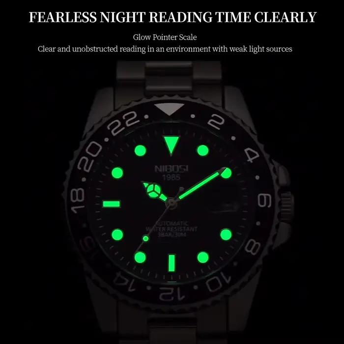 Montre homme NIBOSI de luxe GMT à quartz avec date automatique résistante à l'eau pour homme occassions spéciales