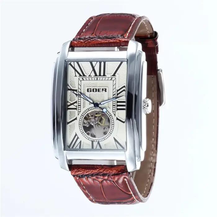 Montres-bracelets mécaniques automatiques rectangulaires pour hommes