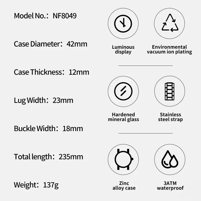 NAVIFORCE montre de mode pour hommes de haute qualité de luxe en acier inoxydable étanche classique montres à Quartz mâle grand visage horloge
