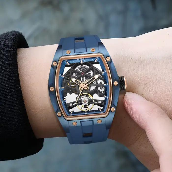MEGIR marque de luxe montre de Sport pour hommes montres mécaniques en Silicone creux mouvement entièrement automatique montre-bracelet lumineuse horloge 2242