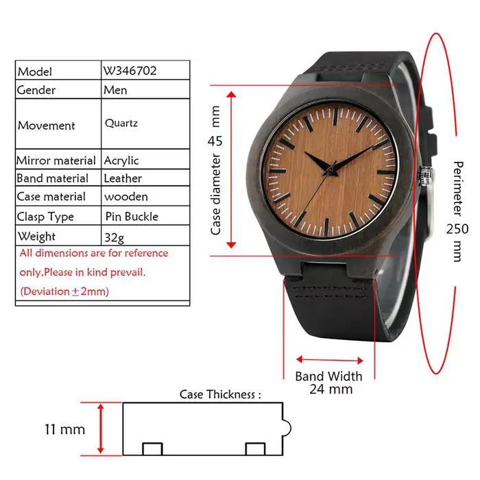 Montre en bambou et bois d'ébène pour hommes