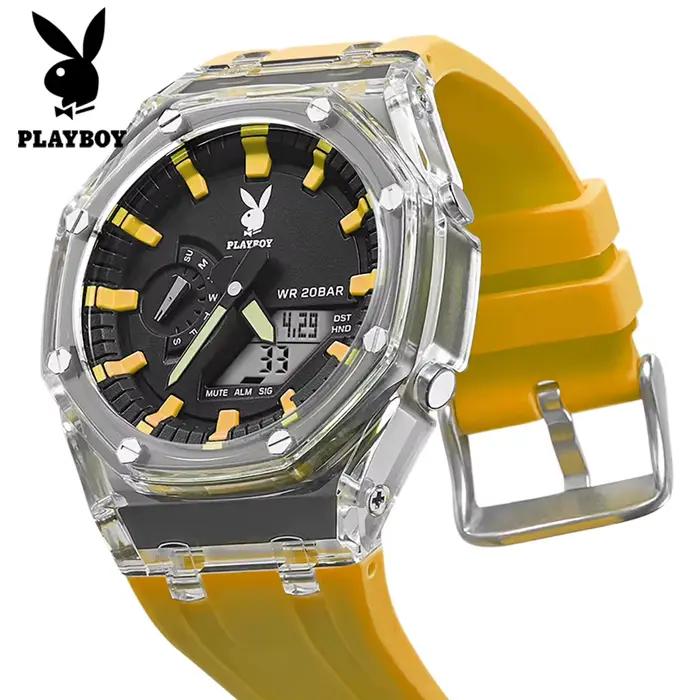Montre électronique PLAYBOY 2066 élégante à affichage LED pour hommes résistante à l'eau pour aventures nocturnes et activités quotidiennes