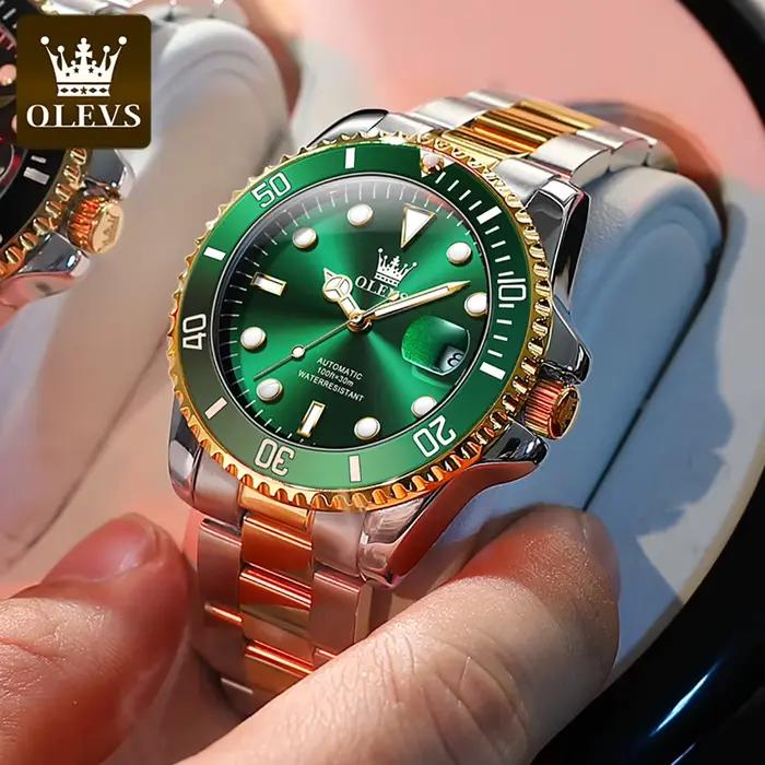 Montre OLEVS 6650 en acier inoxydable pour hommes avec mouvement automatique et bracelet en acier inoxydable élégant pour différentes occasions