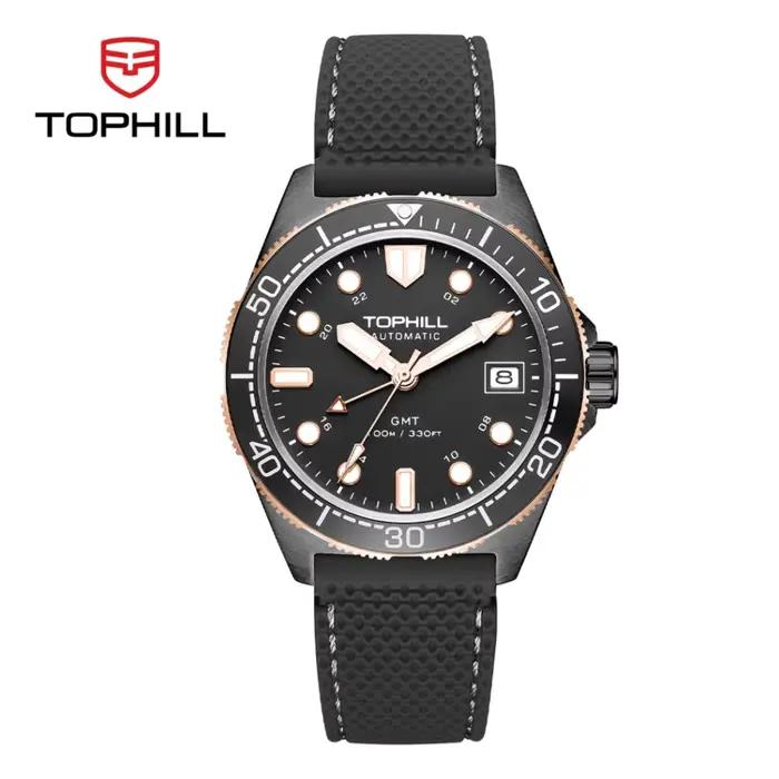TOPHILL 39.5m NH34 Montre automatique pour homme GMT Sports Swim Lunette en céramique C3 Lumineuse 100M Résistante à l'eau Saphir TD011G