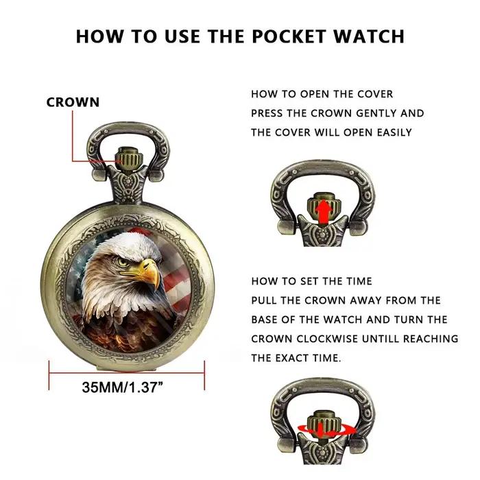 Montre de poche à Quartz avec pendentif aigle en Bronze doré Antique