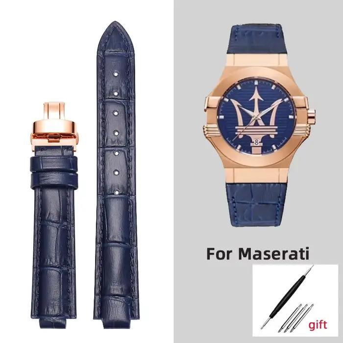 21-12mm 24-18mm bracelet bleu pour Maserati cuir de vachette