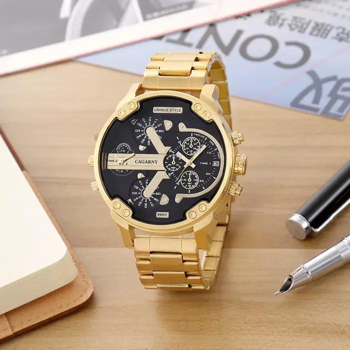 Montre classique hommes Top marque de luxe bracelet en acier doré grand cadran montres à Quartz homme mâle horloge Relogio Masculino livraison directe