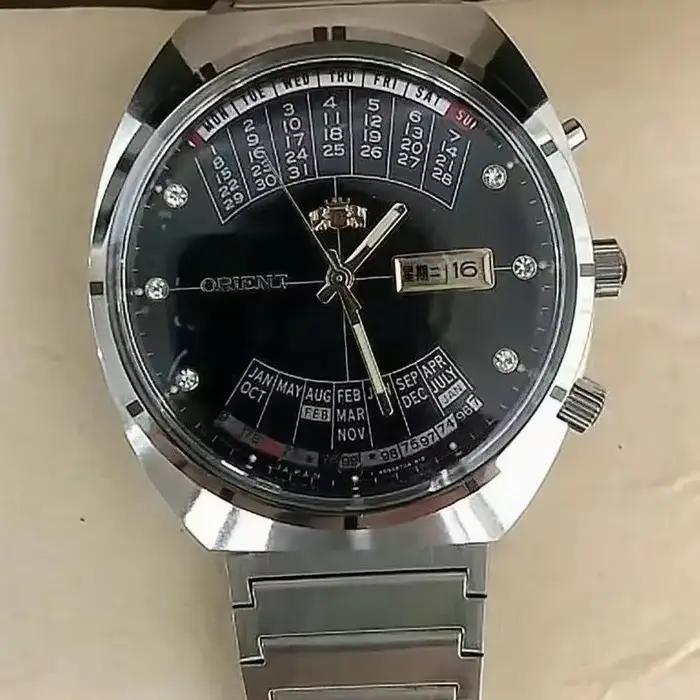 Montre mécanique sportive orient multifonction homme résistance à l'eau cadran grand ultra fin heure mondiale calendrier perpétuel