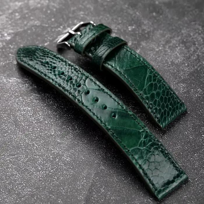 Bracelet de montre en cuir de pied d'autruche fait à la main bleu vert 18 19 20 21 22MM