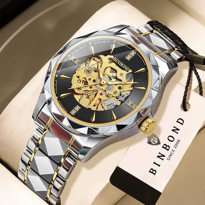 Montre homme BINBOND automatique tourbillon squelette résistante à l'eau et aux chocs pour hommes occassions spéciales élégante à offrir
