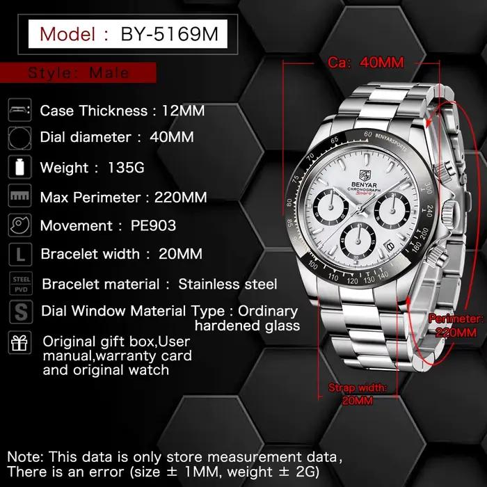 Montre BENYAR Quartz Homme Style Casual Chronographe Résistante à L'eau Occasions Spéciales