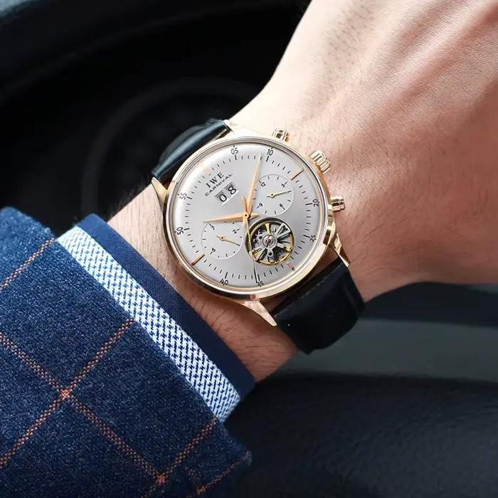 Montre tourbillon I&W avec cadran gris automatique pour homme résistante à l'eau et élégante pour toutes les occasions