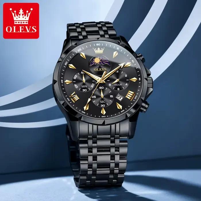 Montre homme OLEVS à Quartz avec affichage lunaire, résistance à l'eau et design élégant pour toutes occasions