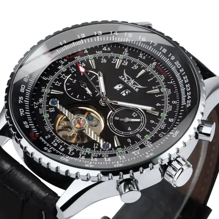 JARAGAR Tourbillon montre automatique pour hommes multifonction sous-cadrans sport militaire montres mécaniques bracelet en cuir de luxe nouveau