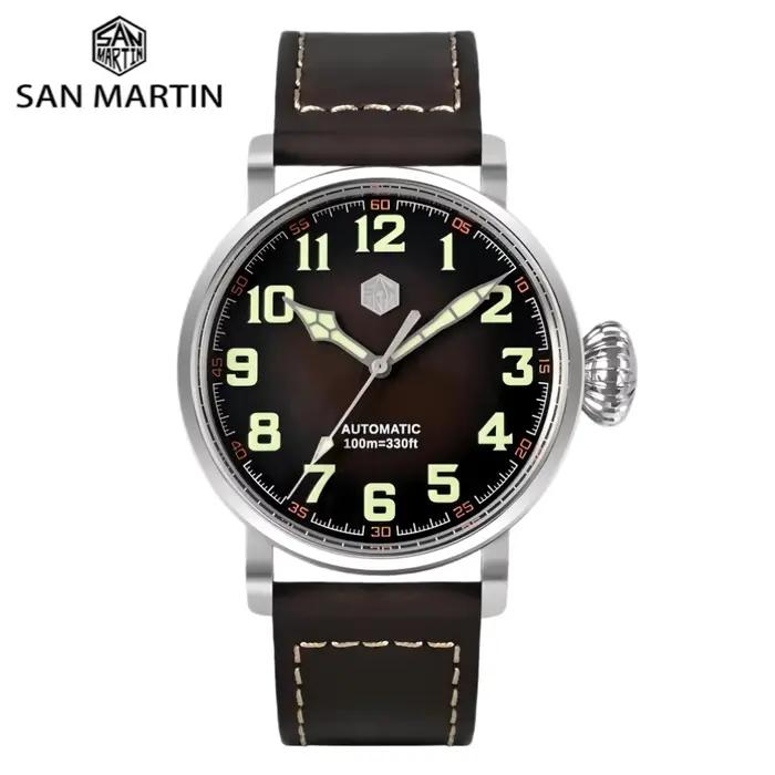San Martin 45mm Bronze/acier montre mécanique pour hommes montre-bracelet étanche rétro pilote ST3621 luxe Saat lumineux 10Bar SN0095