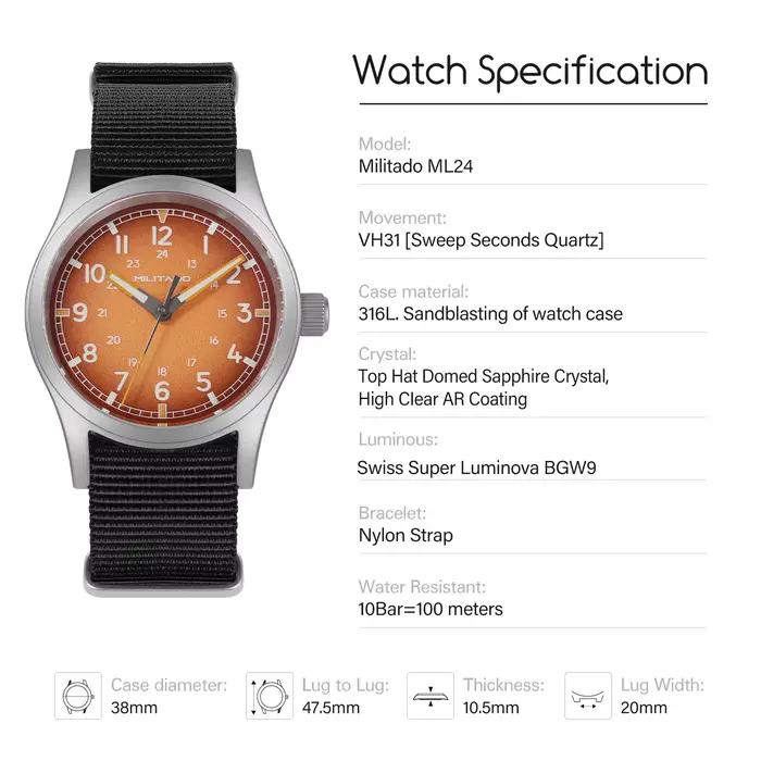 Montre à quartz Militado ML24 VH31