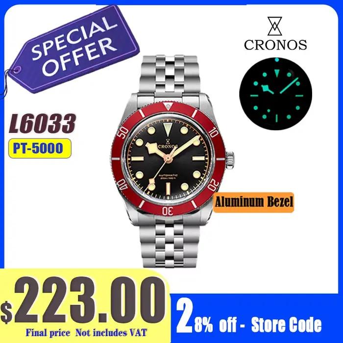 Montres de luxe Cronos pour hommes 37mm 39mm Diver BB54 Vintage Automatique Lunette en aluminium mat/maillé Maillons de bracelet pour femme Saphir 20 Bar L6033 M