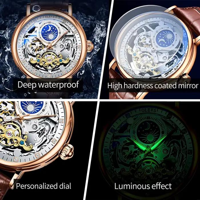 OLEVS squelette montres mécanique automatique montre hommes Tourbillon Sport horloge décontracté affaires lune montre-bracelet Relojes Hombre