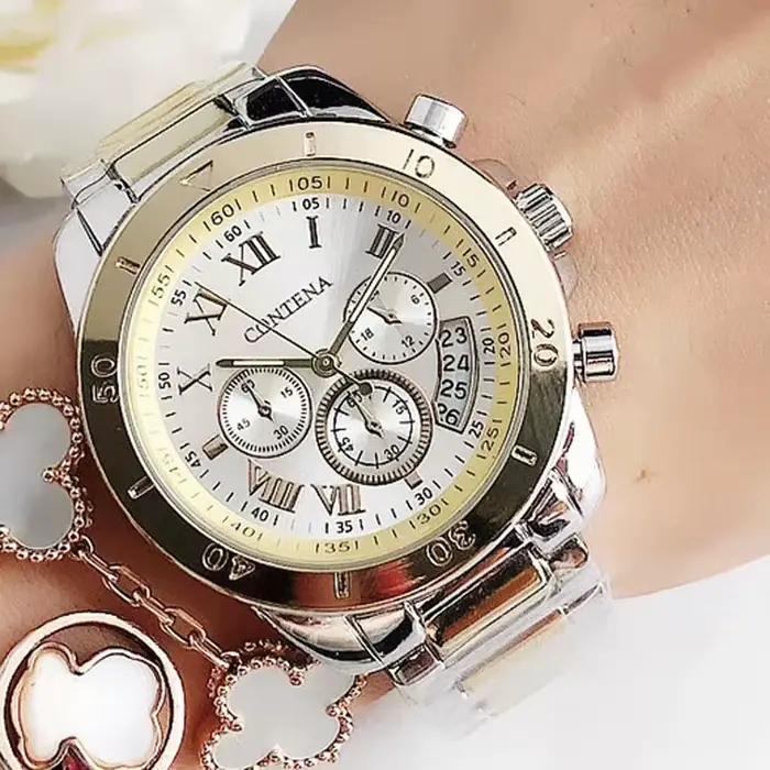 Montre de luxe en or pour femmes avec mouvement quartz et fermoir pliant élégante pour occasions spéciales comme anniversaires et Noël