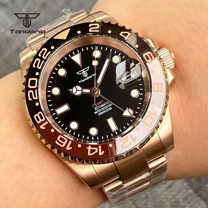 Montre de plongée Tandorio avec mouvement automatique, résistance à l'eau 120m, bracelet en acier inoxydable pour homme, cadran rotatif, occasion spéciale et quotidienne