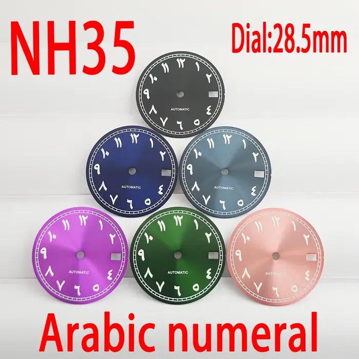 Montre pour hommes, cadran numérique arabe NH35, cadran vert lumineux de 28.5mm pour NH35 NH36, mouvement mécanique automatique, accessoires de montre