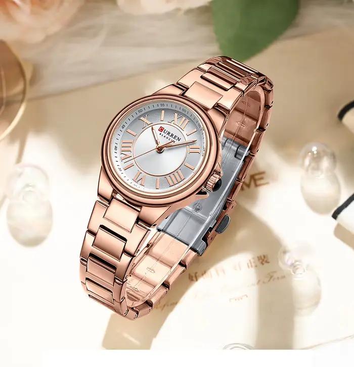 Montre élégante Curren 9091 pour femmes résistante à l'eau quartz avec bracelet en acier inoxydable occasion spéciale femmes