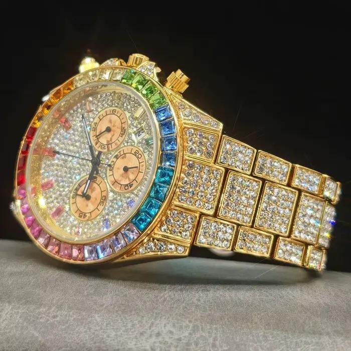 Montre de luxe homme multifonction quartz style Hip Hop résistante à l'eau avec affichage chiffre romain pour occasions spéciales