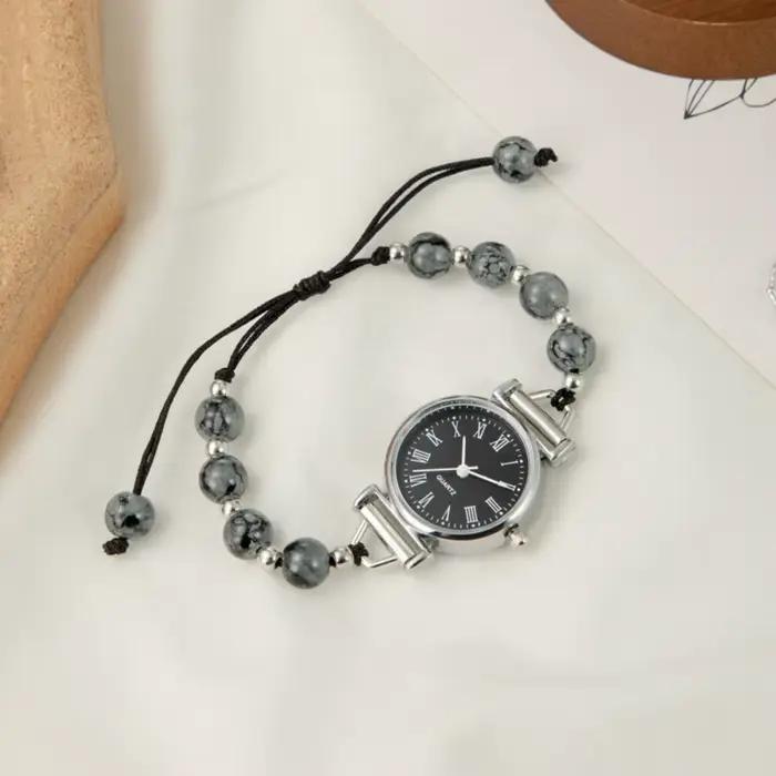 Montre-bracelet perlée élégante avec pendentif pour femmes, bracelet réglable, mouvement à quartz, style simple pour occasions spéciales