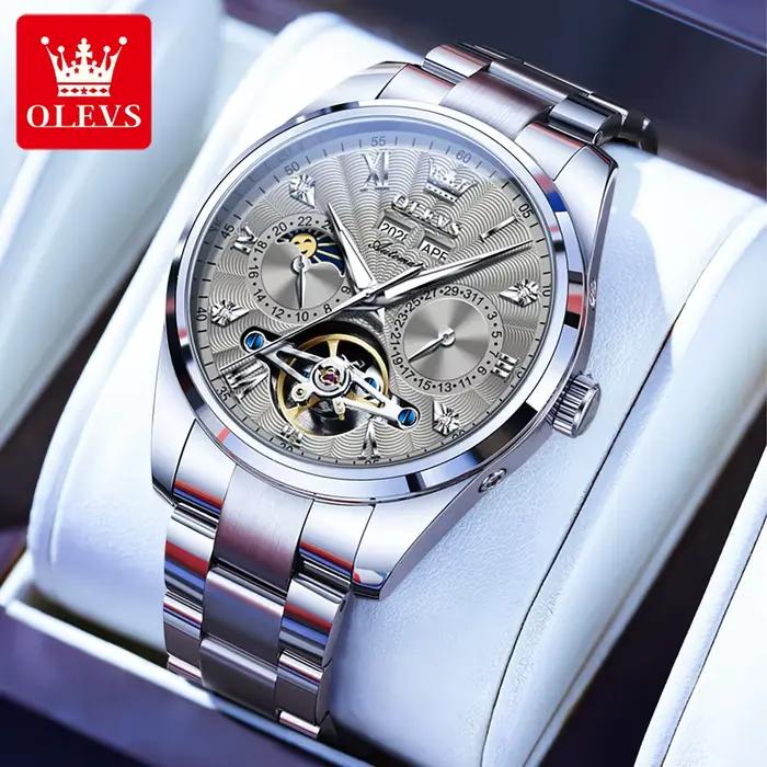OLEVS 7028 montre mécanique automatique pour hommes cadran Tourbillon multifonctionnel Date étanche