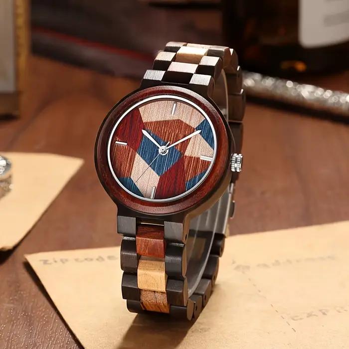 Montre créative personnalisée cadran multicolore bracelet bois pour hommes femmes occasions spéciales moderne unique
