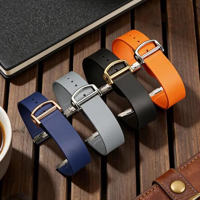 Convient pour Cartier Santos grand bracelet de montre en caoutchouc FKM de taille moyenne avec lien d'extrémité en