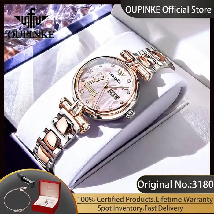 OUPINKE 3180 montre-bracelet mécanique pour femme élégant luxe bracelet en acier or Rose double calendrier montres entièrement automatiques pour dames