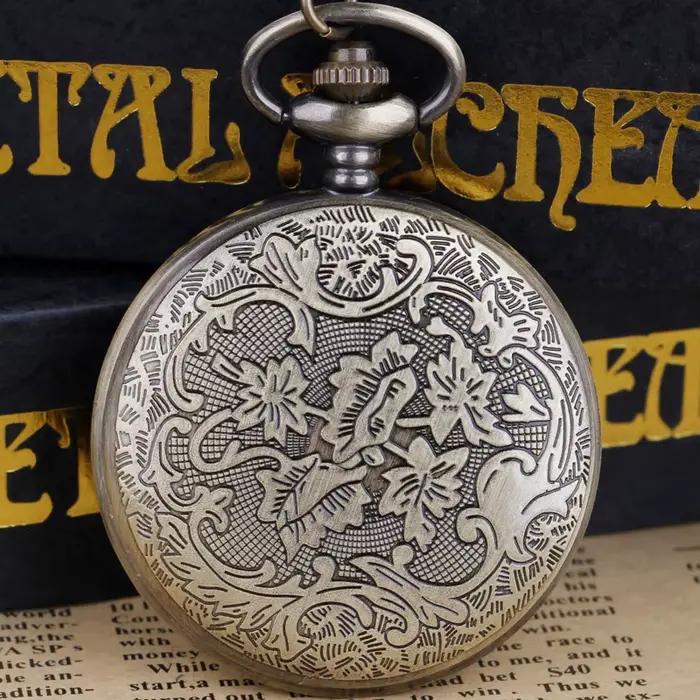 Montre de poche quartz unisexe design engrenage bronze collier pendentif cadeau mode arabe numérique occassions spéciales
