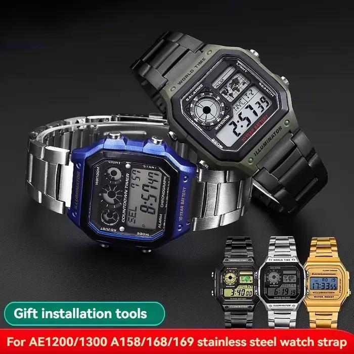Bracelet de montre en acier de précision 18mm pour presse molle 1200 AE-1200 AE-1200WH/1300/1000/1500 Boîtier