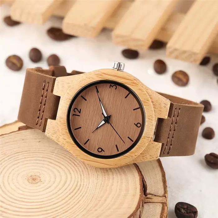Montre Vintage en bois de bambou pour femmes