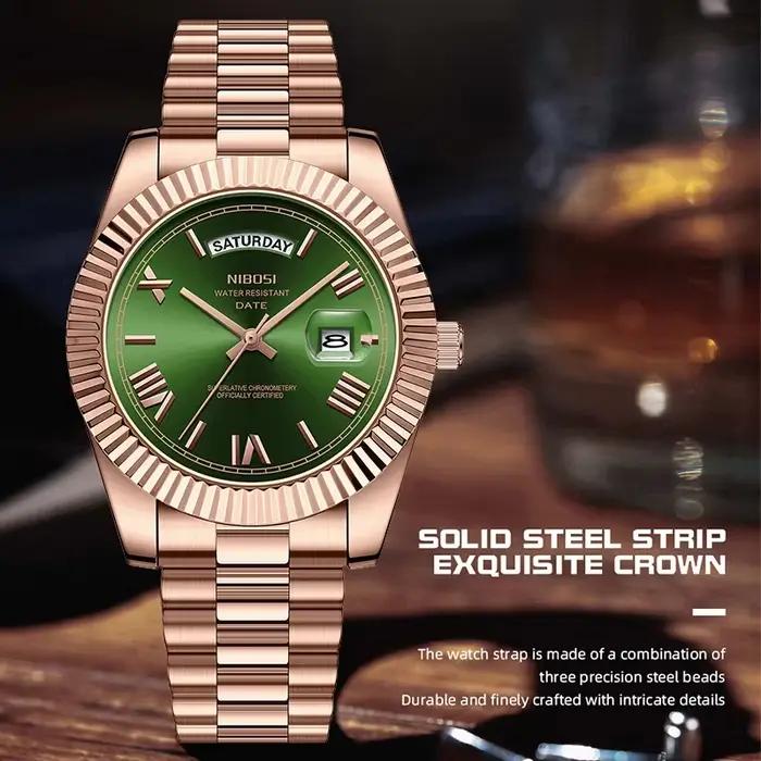 Montre NIBOSI en acier inoxydable quartz homme affichage date lumineux style mode et décontracté pour toutes les occasions