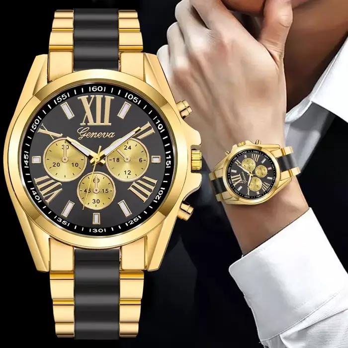 Hommes montres exquises de luxe doré Quartz acier montre-bracelet mode classique Masculino Relogio décontracté affaires horloge mâle Saati
