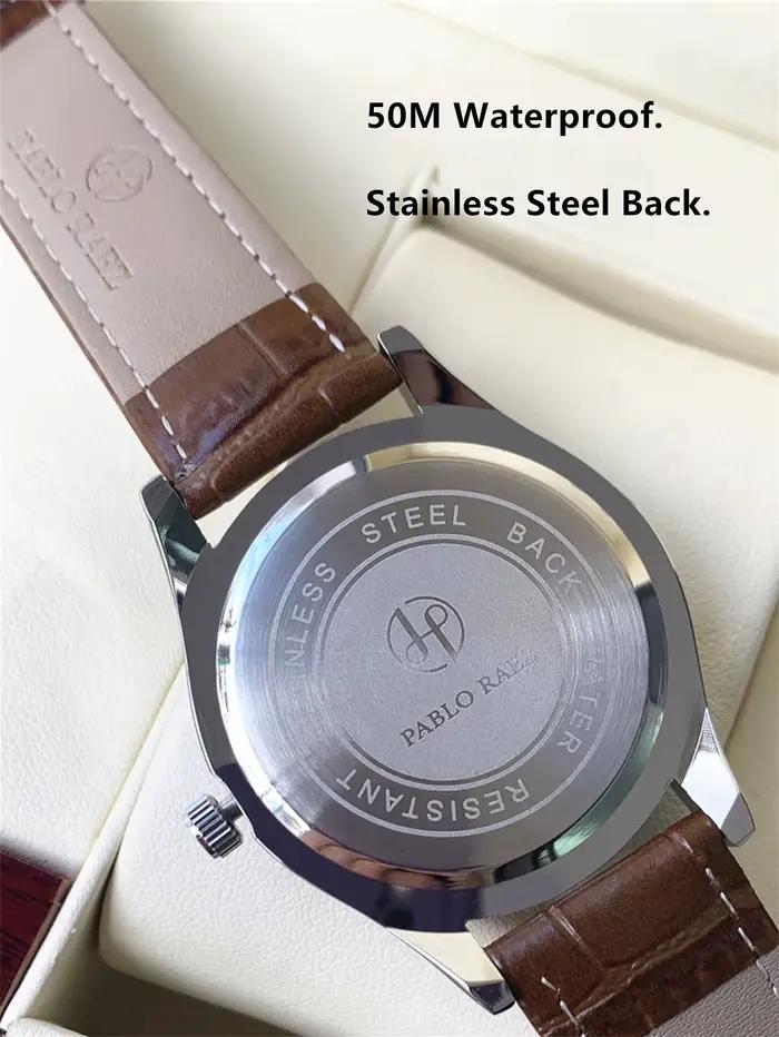 PABLO RAEZ vraies Photos haut de gamme de luxe homme montre-bracelet étanche diamant Date montre en cuir Quartz mode