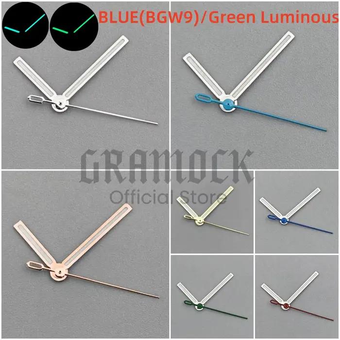 GRAMOCK NH35 BGW9/vert aiguilles de montre lumineuses Rose argent or rouge bleu pointeurs