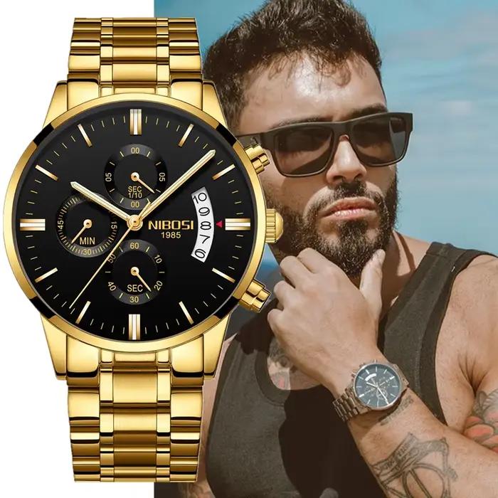 Montre NIBOSI Luxe Hommes Acier Inoxydable Chronographe Résistante à L'eau Occasions Spéciales