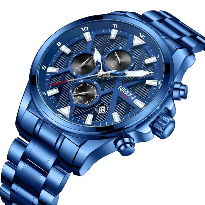 NIBOSI sport hommes montres haut de gamme de luxe Quartz étanche chronographe bleu montre-bracelet mâle horloge Relogio Masculino Reloj