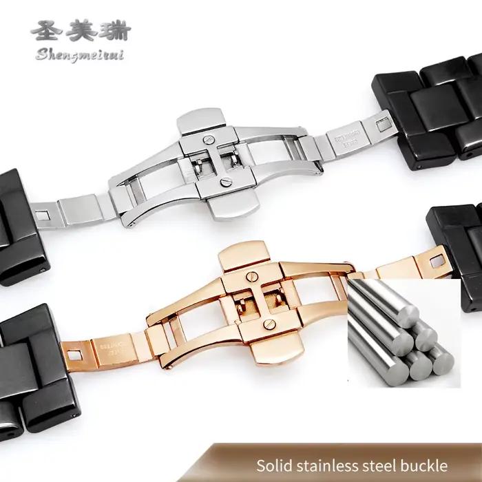 Bracelet en céramique pour Armani AR1400 AR1410 AR1451 AR1452 avec fermoir papillon pour homme et femme occasions spéciales