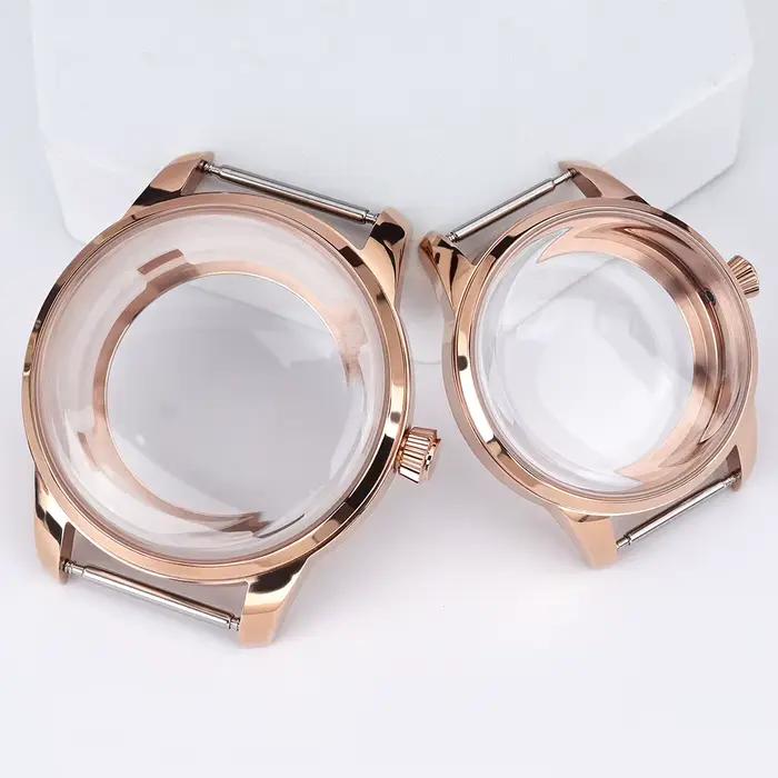 Boîtier de montre Presage en verre minéral à bulles couleur or rose 40MM 33MM pour Seiko NH34 NH38 4R 7S26