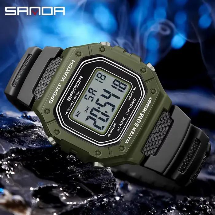 Montre numérique SANDA G Style résistante aux chocs et à l'eau pour hommes avec alarme et affichage LED pour entraînements et occasions spéciales