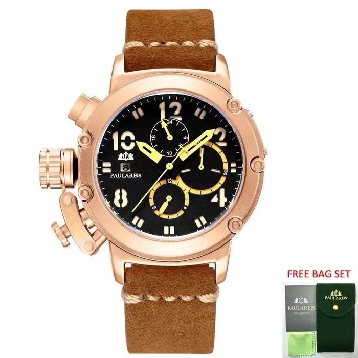 Montres automatiques pour hommes mécanique auto-vent en cuir véritable multifonction Date bateau mois or Bronze U Reloj Hombre Baratos