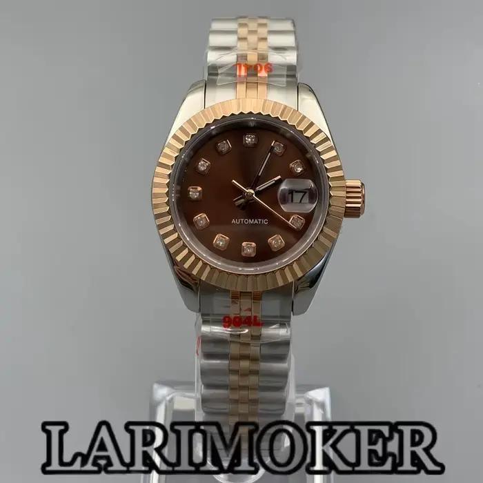Montre mécanique automatique BLIGER pour femme, cadran marron, mouvement NH05, bracelet acier inoxydable, résistance à l'eau 10 barres, pour occasions spéciales et tous les jours